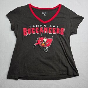 Tampa Bay‎ Buccaneers NFL Team Apparel Womens 2XL T Shirt V Neck Tee faded black